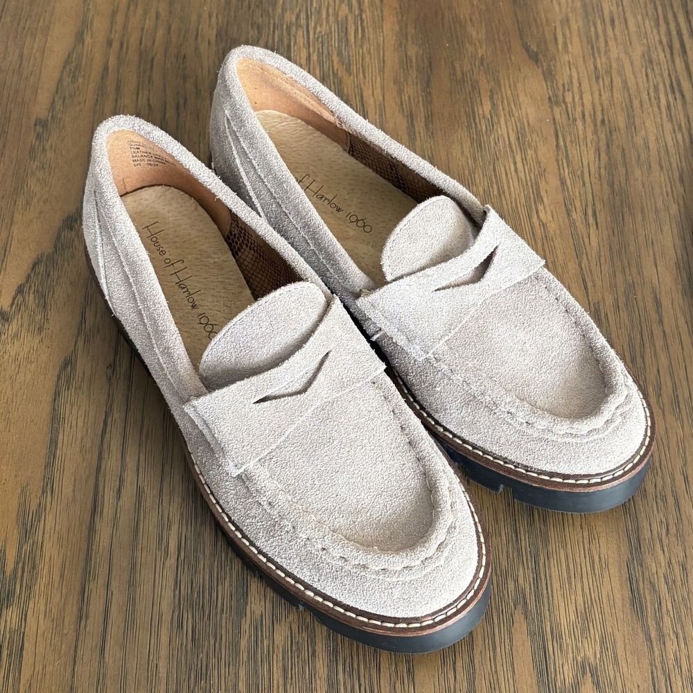 House of Harlow 1960 gunner light taupe gray suede platform loafers 7.5M